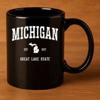 Love Michigan Great Lake State MI Est 1837 Home 11oz C Handle Ceramic Mug