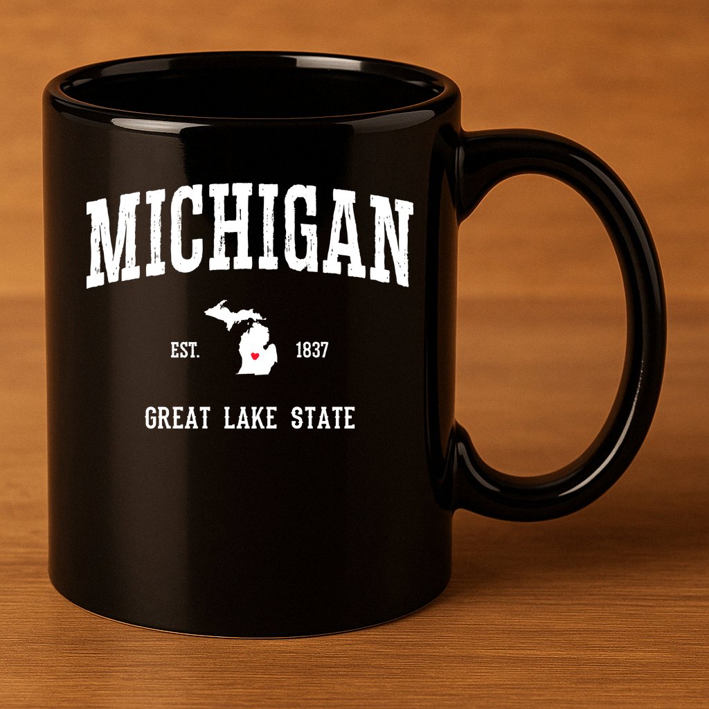 Love Michigan Great Lake State MI Est 1837 Home 11oz C Handle Ceramic Mug