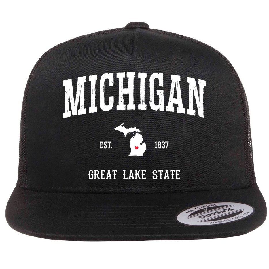 Love Michigan Great Lake State MI Est 1837 Home Flat Bill Trucker Hat