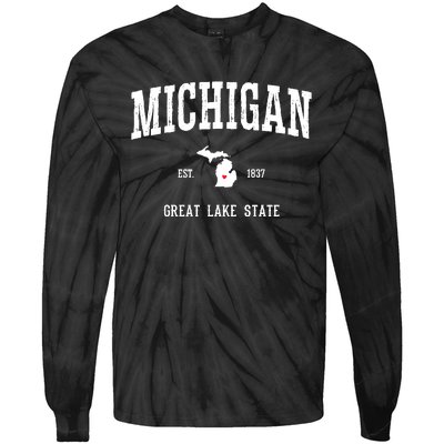 Love Michigan Great Lake State MI Est 1837 Home Tie-Dye Long Sleeve Shirt