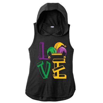 Love Mardi Gras Funny Mardi Gras Party Ladies PosiCharge Tri-Blend Wicking Draft Hoodie Tank