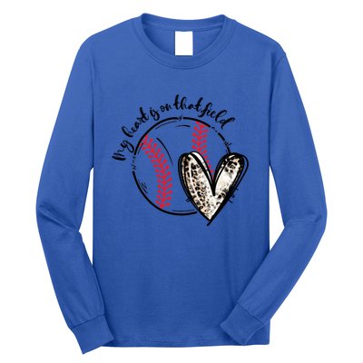 Leopard My Heart Is On That Field Baseball Game Day Vibes Gift Long Sleeve Shirt