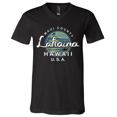 Lahaina Maui Hawaii Surfing Retro V-Neck T-Shirt