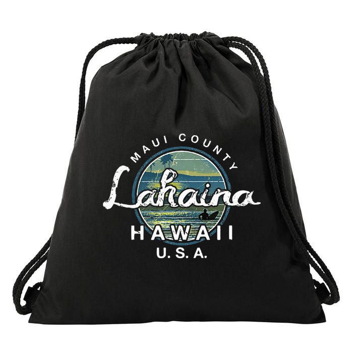 Lahaina Maui Hawaii Surfing Retro Drawstring Bag