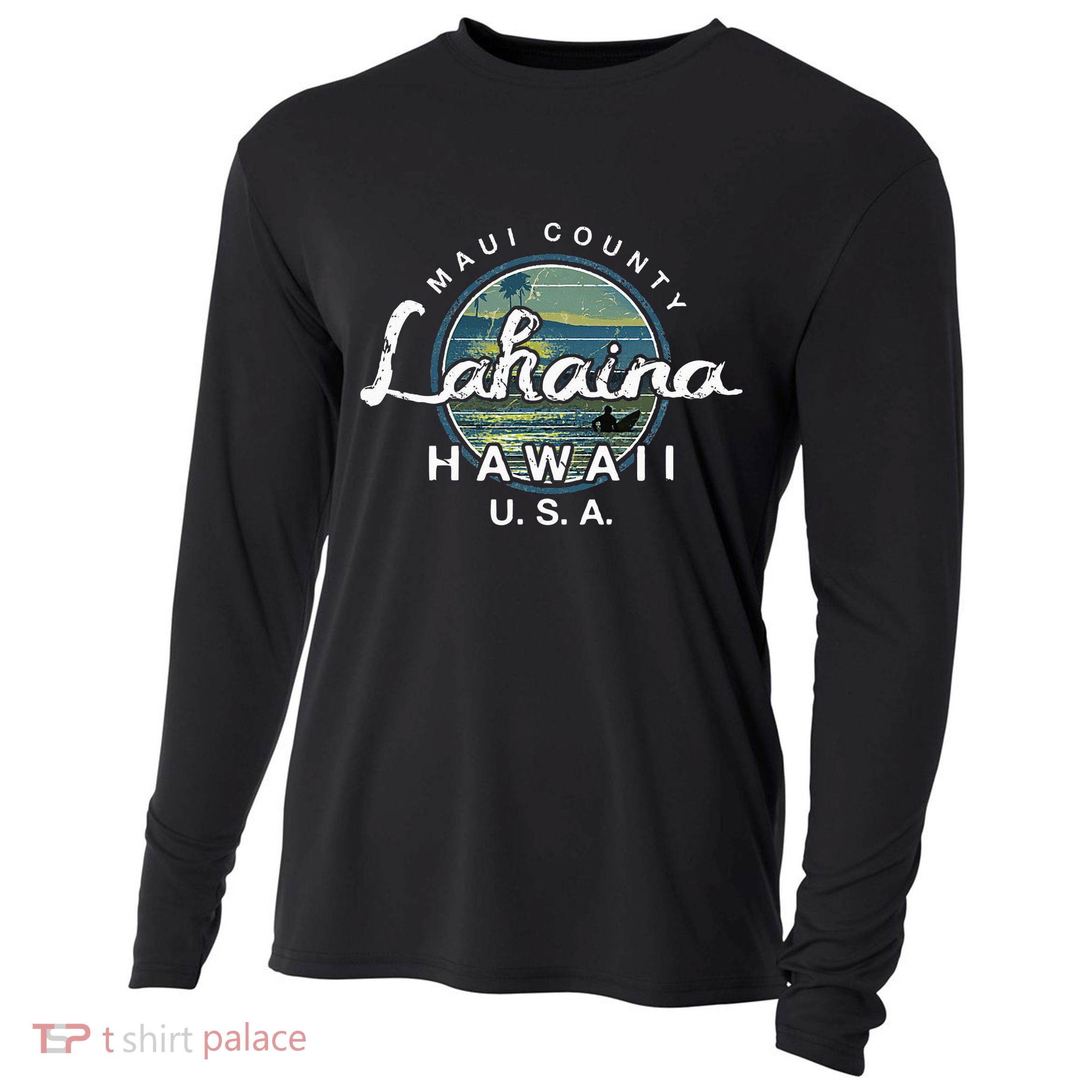 Lahaina Maui Hawaii Surfing Retro Cooling Performance Long Sleeve Crew