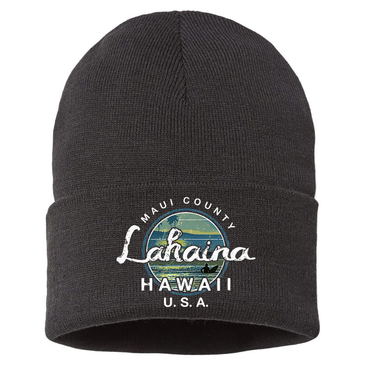 Lahaina Maui Hawaii Surfing Retro Sustainable Knit Beanie