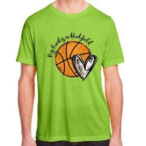 Leopard My Heart Is On That Field Basketball Game Day Vibes Great Gift Adult ChromaSoft Performance T-Shirt