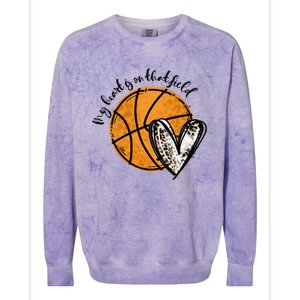 Leopard My Heart Is On That Field Basketball Game Day Vibes Great Gift Colorblast Crewneck Sweatshirt