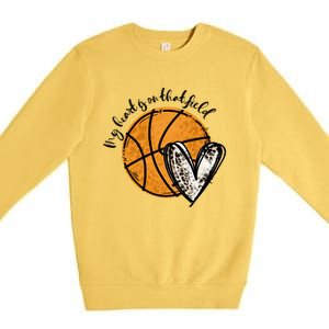 Leopard My Heart Is On That Field Basketball Game Day Vibes Great Gift Premium Crewneck Sweatshirt