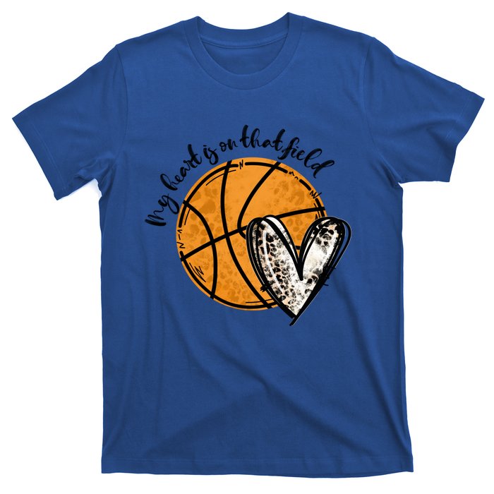 Leopard My Heart Is On That Field Basketball Game Day Vibes Great Gift T-Shirt