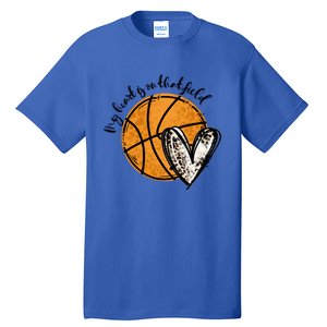 Leopard My Heart Is On That Field Basketball Game Day Vibes Great Gift Tall T-Shirt