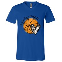 Leopard My Heart Is On That Field Basketball Game Day Vibes Great Gift V-Neck T-Shirt