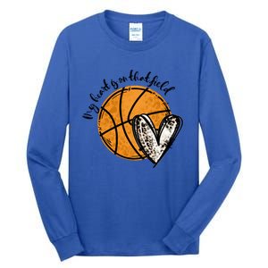 Leopard My Heart Is On That Field Basketball Game Day Vibes Great Gift Tall Long Sleeve T-Shirt