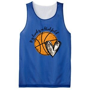 Leopard My Heart Is On That Field Basketball Game Day Vibes Great Gift Mesh Reversible Basketball Jersey Tank