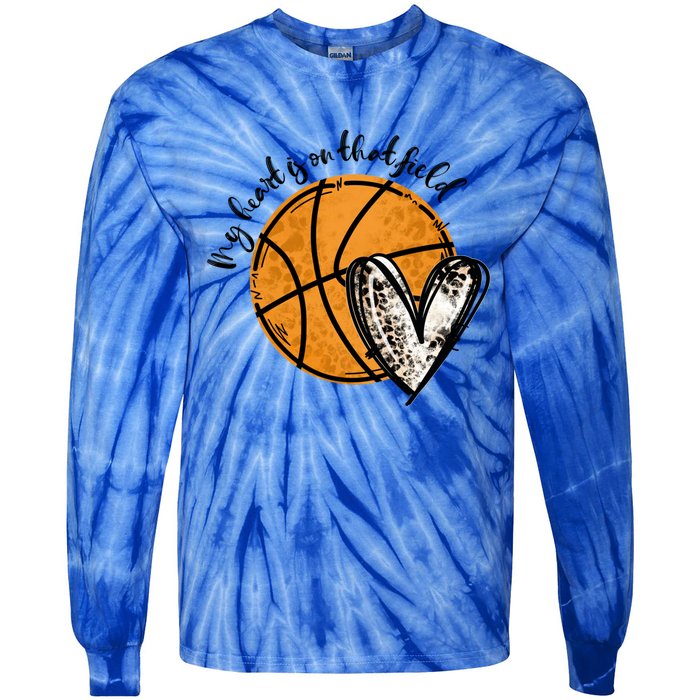 Leopard My Heart Is On That Field Basketball Game Day Vibes Great Gift Tie-Dye Long Sleeve Shirt