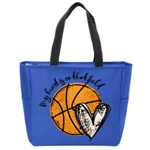 Leopard My Heart Is On That Field Basketball Game Day Vibes Great Gift Zip Tote Bag