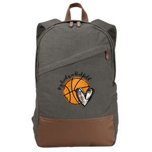 Leopard My Heart Is On That Field Basketball Game Day Vibes Great Gift Cotton Canvas Backpack