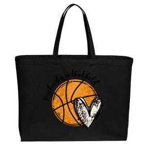 Leopard My Heart Is On That Field Basketball Game Day Vibes Great Gift Cotton Canvas Jumbo Tote