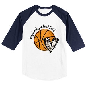 Leopard My Heart Is On That Field Basketball Game Day Vibes Great Gift Baseball Sleeve Shirt