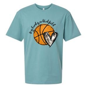 Leopard My Heart Is On That Field Basketball Game Day Vibes Great Gift Sueded Cloud Jersey T-Shirt