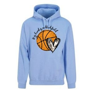 Leopard My Heart Is On That Field Basketball Game Day Vibes Great Gift Unisex Surf Hoodie