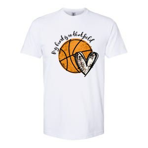 Leopard My Heart Is On That Field Basketball Game Day Vibes Great Gift Softstyle CVC T-Shirt