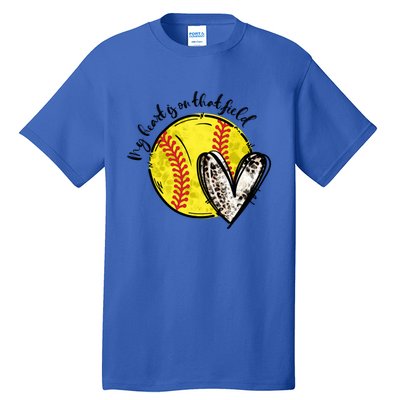 Leopard My Heart Is On That Field Softball Game Day Vibes Gift Tall T-Shirt