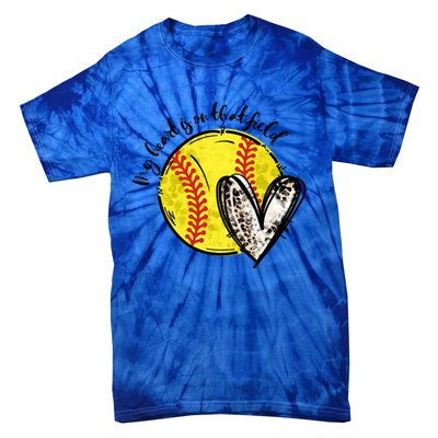 Leopard My Heart Is On That Field Softball Game Day Vibes Gift Tie-Dye T-Shirt