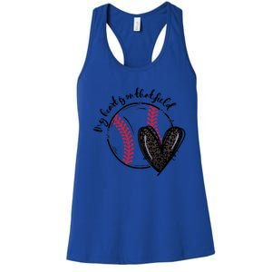 Leopard My Heart Is On That Field Tmeaningful Giftball Heart Game Day Vibe Meani Women's Racerback Tank