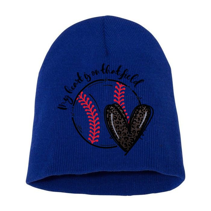 Leopard My Heart Is On That Field Tmeaningful Giftball Heart Game Day Vibe Meani Short Acrylic Beanie