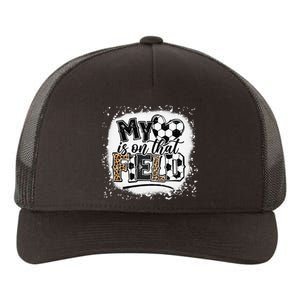 Leopard My Heart Is On That Field Soccer Love Game Day Vibes Yupoong Adult 5-Panel Trucker Hat