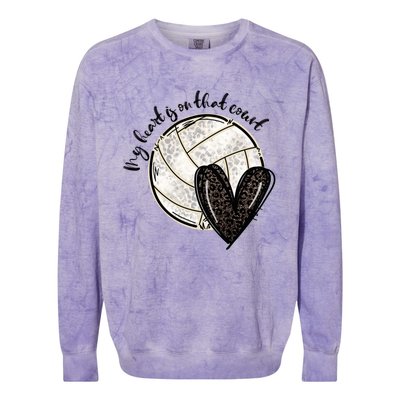 Leopard My Heart Is On That Field Volleyball Heart Game Day Gift Colorblast Crewneck Sweatshirt