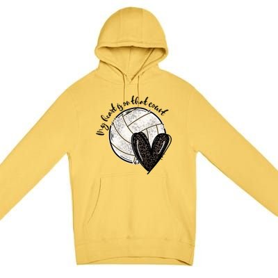 Leopard My Heart Is On That Field Volleyball Heart Game Day Gift Premium Pullover Hoodie