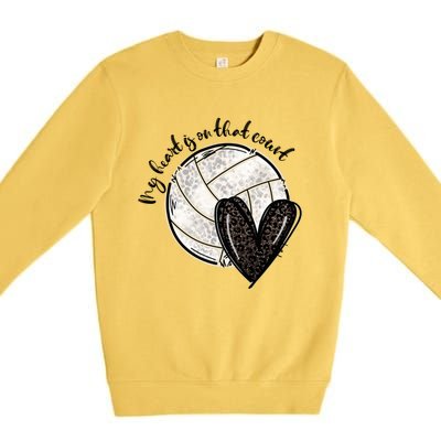 Leopard My Heart Is On That Field Volleyball Heart Game Day Gift Premium Crewneck Sweatshirt