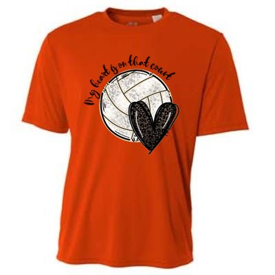 Leopard My Heart Is On That Field Volleyball Heart Game Day Gift Cooling Performance Crew T-Shirt