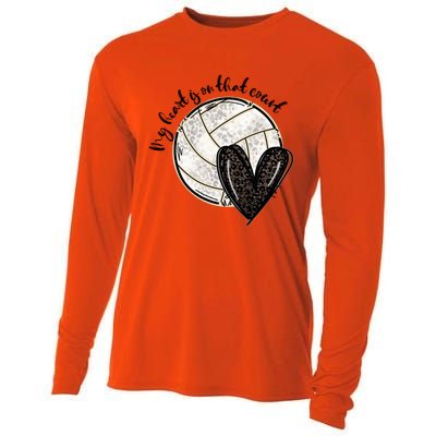 Leopard My Heart Is On That Field Volleyball Heart Game Day Gift Cooling Performance Long Sleeve Crew