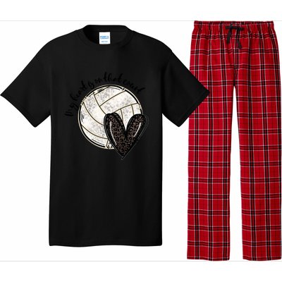 Leopard My Heart Is On That Field Volleyball Heart Game Day Gift Pajama Set