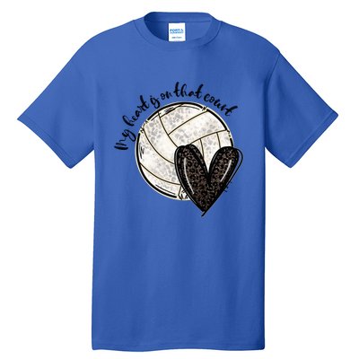 Leopard My Heart Is On That Field Volleyball Heart Game Day Gift Tall T-Shirt