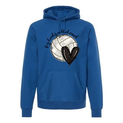 Leopard My Heart Is On That Field Volleyball Heart Game Day Gift Premium Hoodie