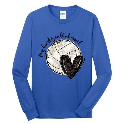 Leopard My Heart Is On That Field Volleyball Heart Game Day Gift Tall Long Sleeve T-Shirt