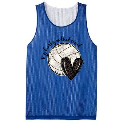 Leopard My Heart Is On That Field Volleyball Heart Game Day Gift Mesh Reversible Basketball Jersey Tank