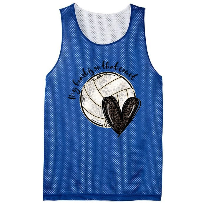 Leopard My Heart Is On That Field Volleyball Heart Game Day Gift Mesh Reversible Basketball Jersey Tank