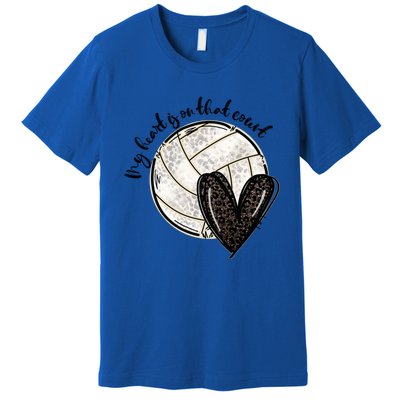 Leopard My Heart Is On That Field Volleyball Heart Game Day Gift Premium T-Shirt