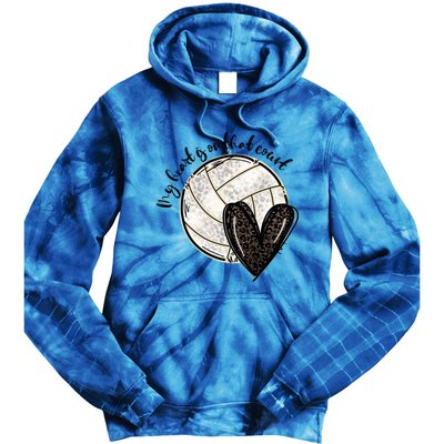 Leopard My Heart Is On That Field Volleyball Heart Game Day Gift Tie Dye Hoodie