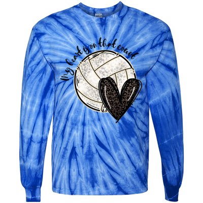 Leopard My Heart Is On That Field Volleyball Heart Game Day Gift Tie-Dye Long Sleeve Shirt