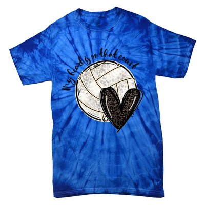 Leopard My Heart Is On That Field Volleyball Heart Game Day Gift Tie-Dye T-Shirt