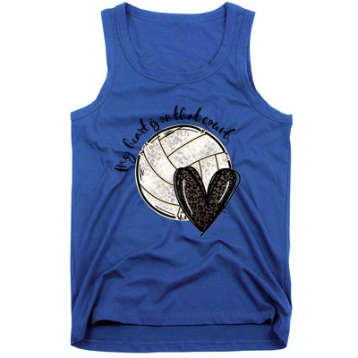 Leopard My Heart Is On That Field Volleyball Heart Game Day Gift Tank Top