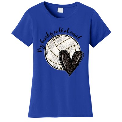 Leopard My Heart Is On That Field Volleyball Heart Game Day Gift Women's T-Shirt