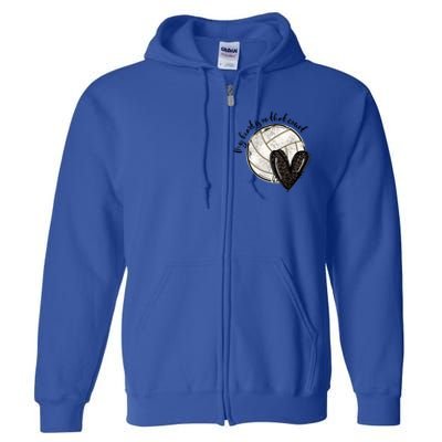 Leopard My Heart Is On That Field Volleyball Heart Game Day Gift Full Zip Hoodie