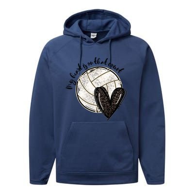 Leopard My Heart Is On That Field Volleyball Heart Game Day Gift Performance Fleece Hoodie